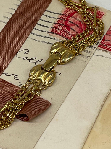 1970’s 3 Strand Gold Chain Necklace with Shield Pendant Bloomers and Frocks